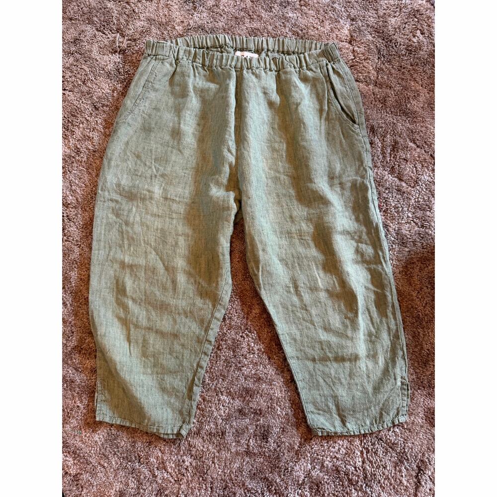 Vintage FLAX by Jeanne Engelhart 100% Linen Cropped Pants Sage Green Lagenlook